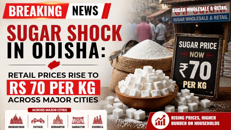 Sugar Shock in Odisha: Retail Prices Rise to Rs 70 Per Kg Across Major Cities